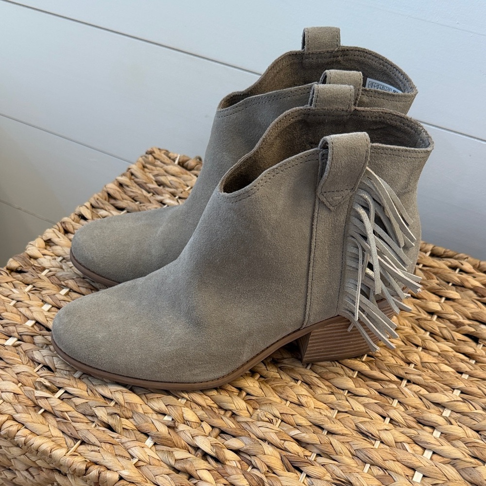 TOMS Fringe Suede Ankle Boots - Taupe